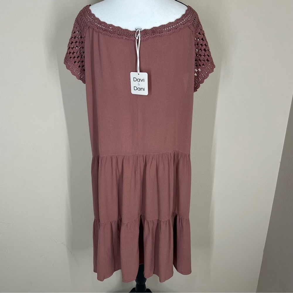 Davi & Dani Tiered Shift Dress Small Mauve Crochet Boho Flowy Summer Crinkle NWT - Picture 4 of 12